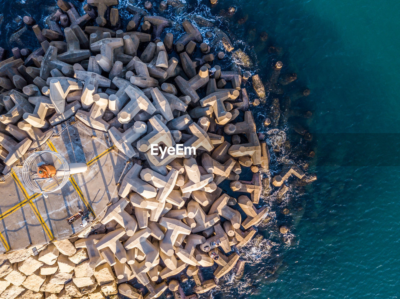 High angle view of blocks against sea