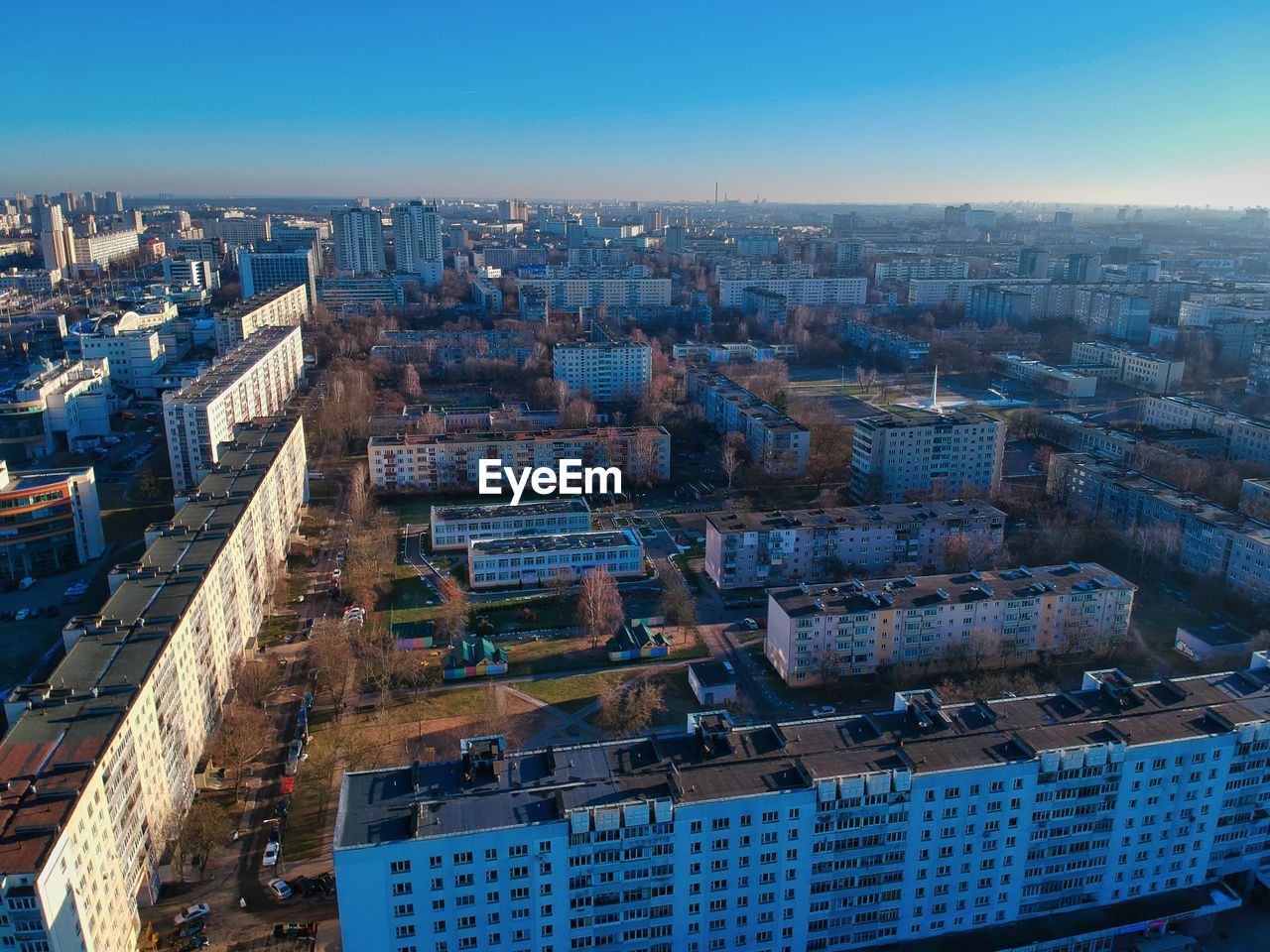 High angle view of buildings in city