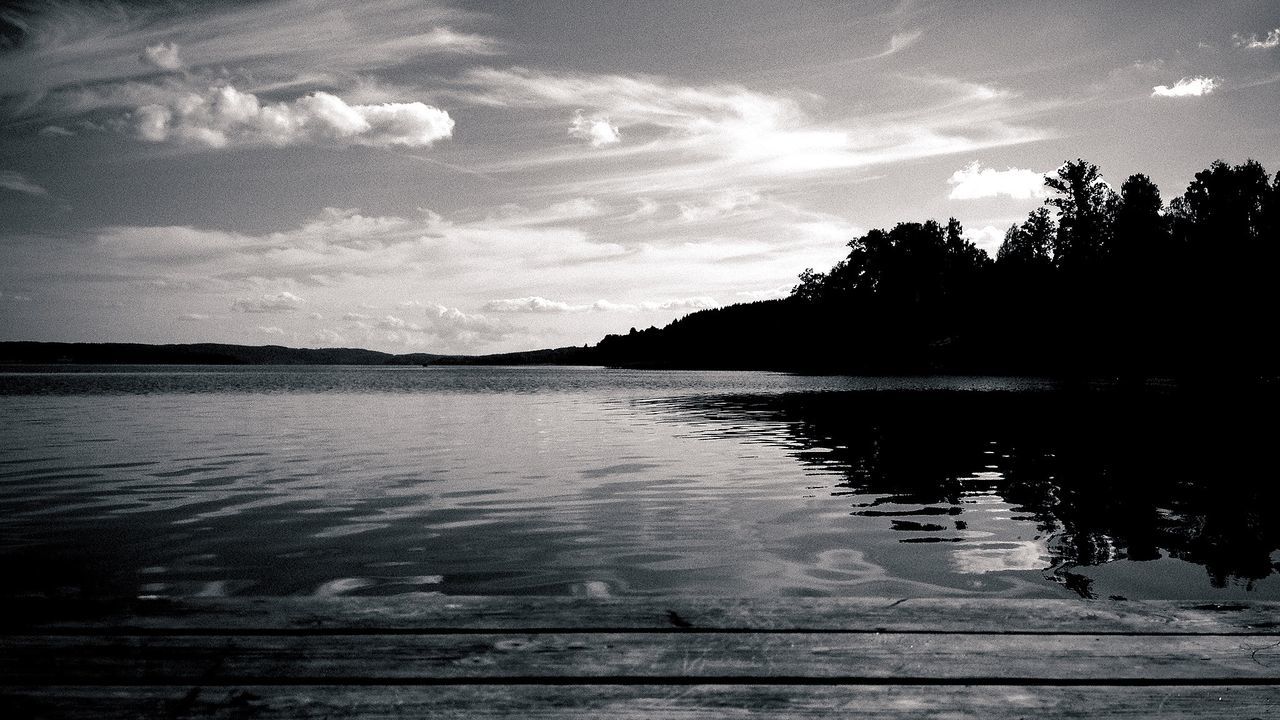 Scenic view of lake against cloudy sky