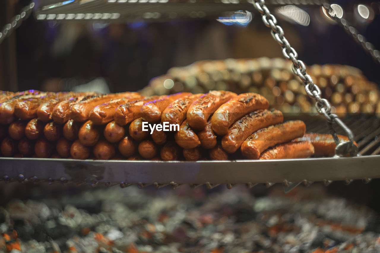 Close-up of sausages for sale