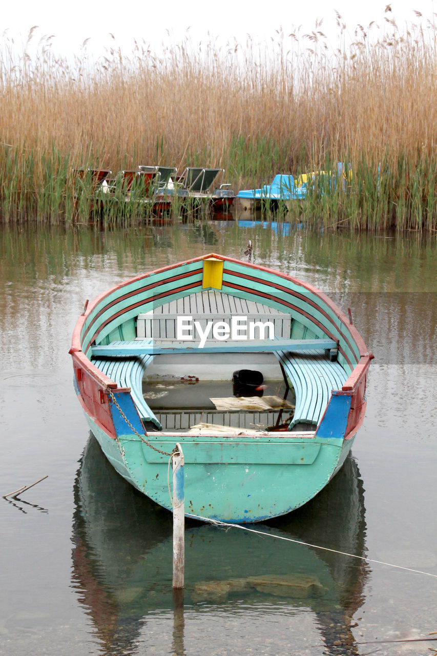 BOAT MOORED IN LAKE