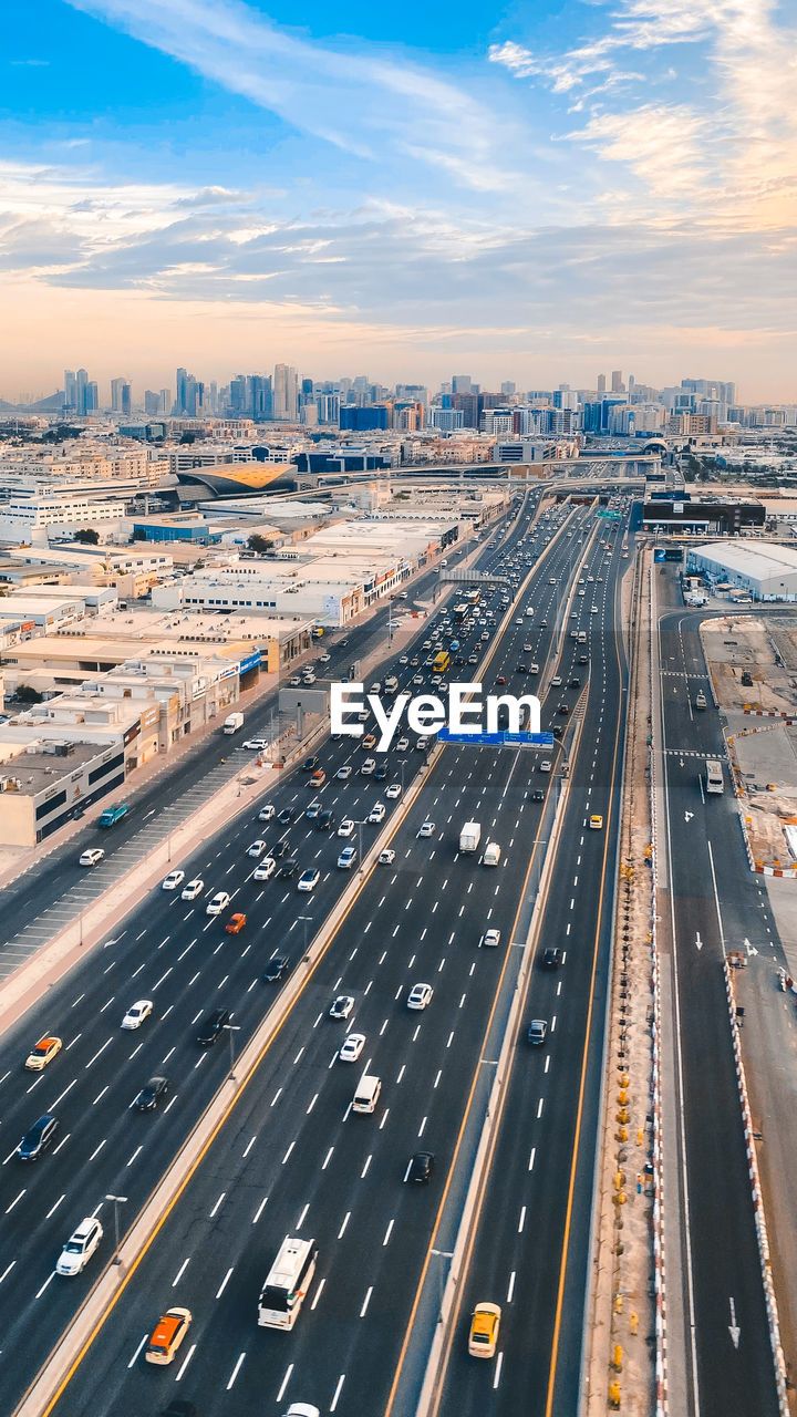 High angle view of traffic on road in dubai city