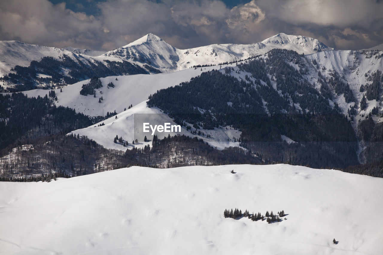 Scenic view of snowcapped mountains against sky