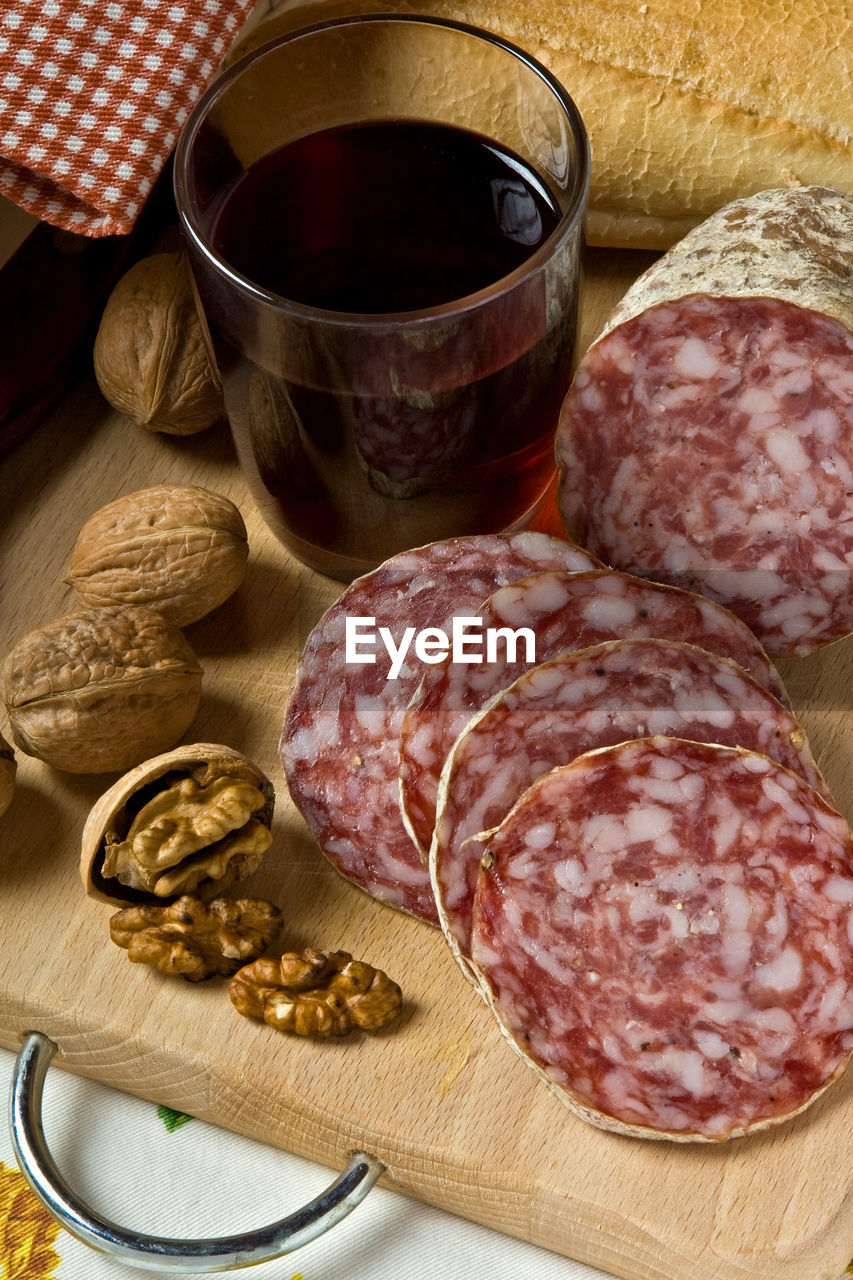 Close-up of meat on table