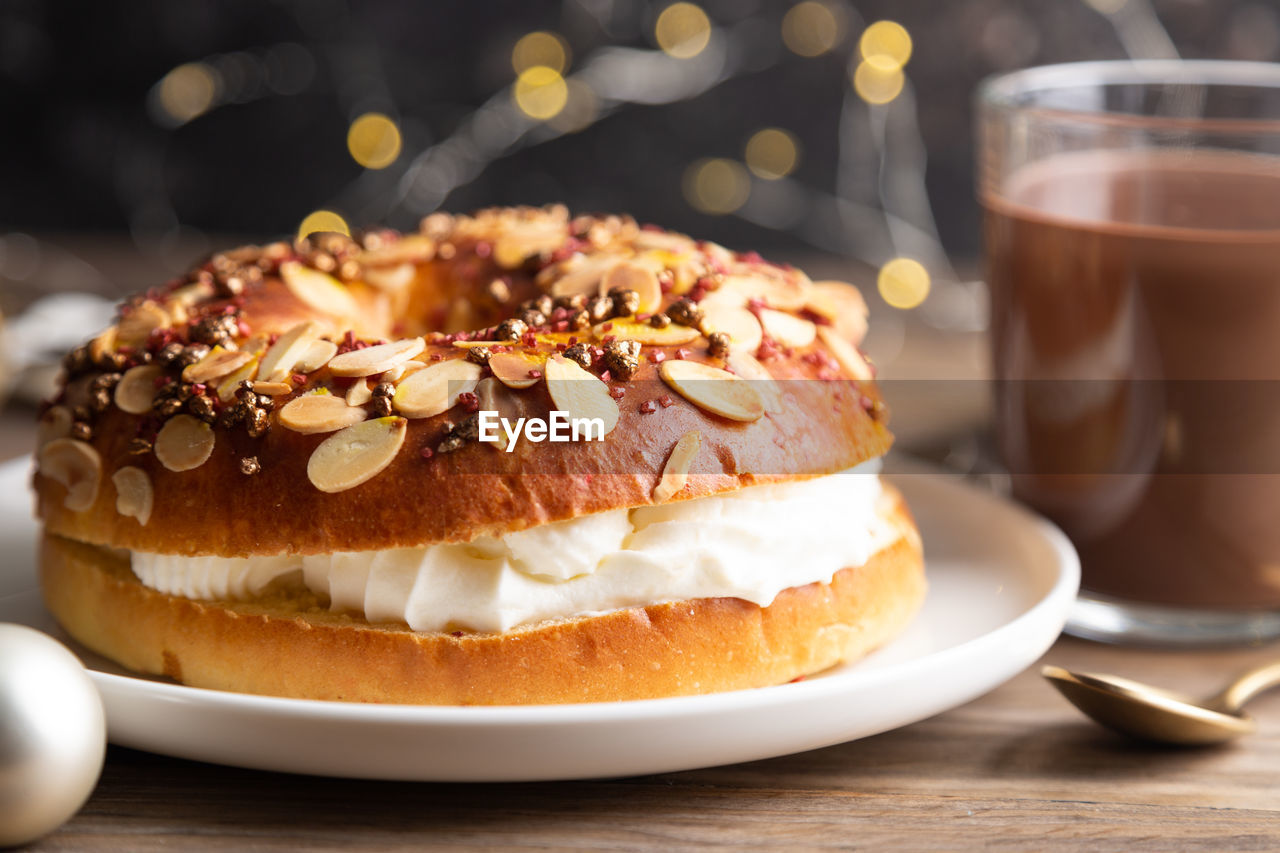 Close-up of cake in plate on table