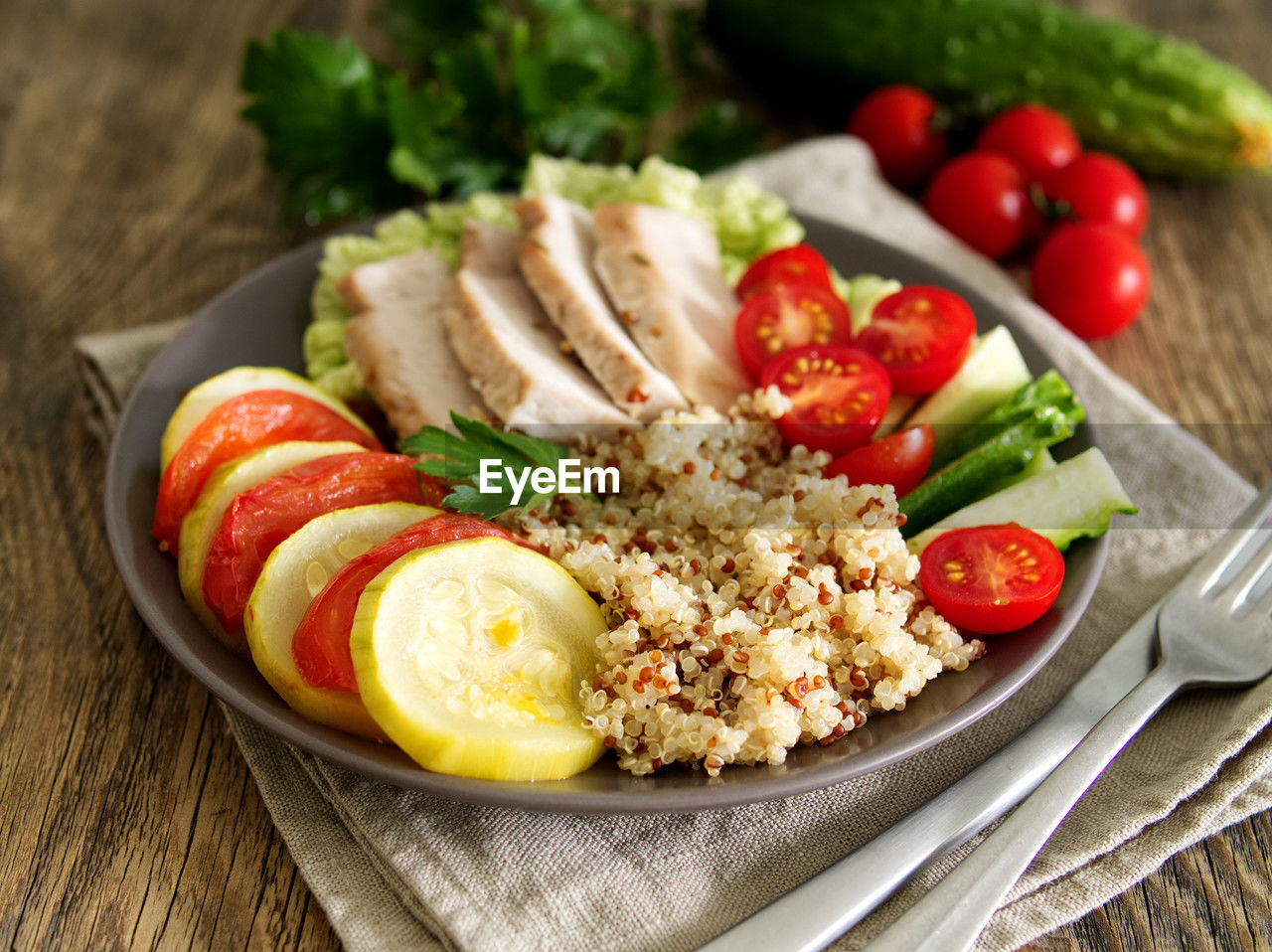 high angle view of food served in plate on table