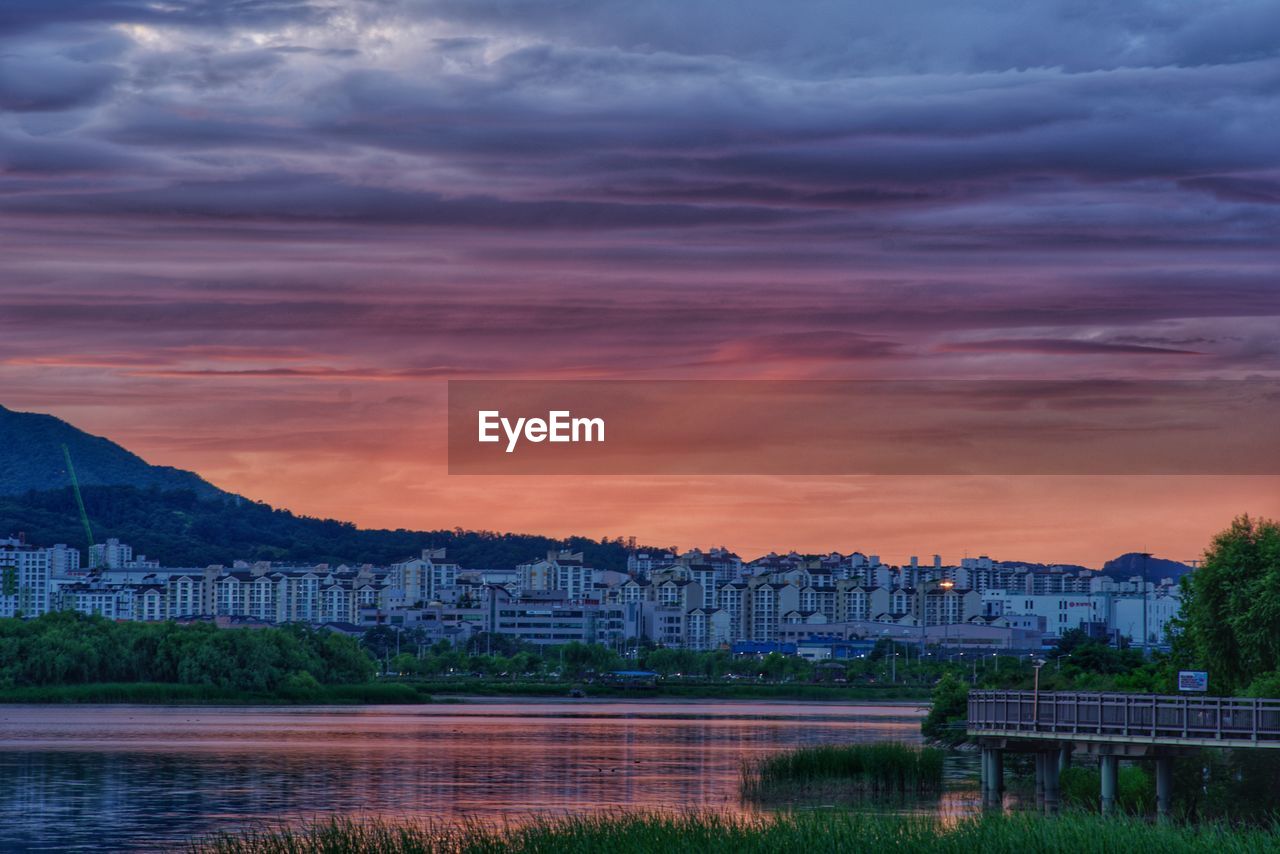 Sunset on the lakeside town