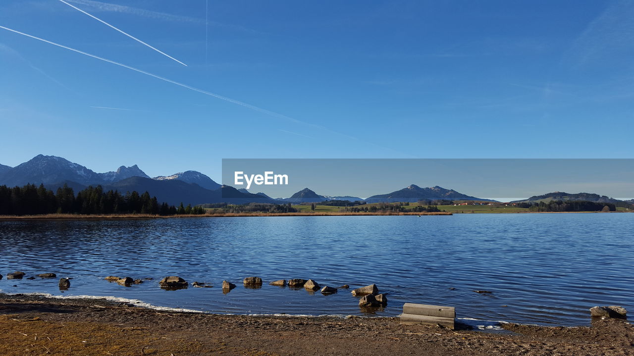 Scenic view of lake against clear sky