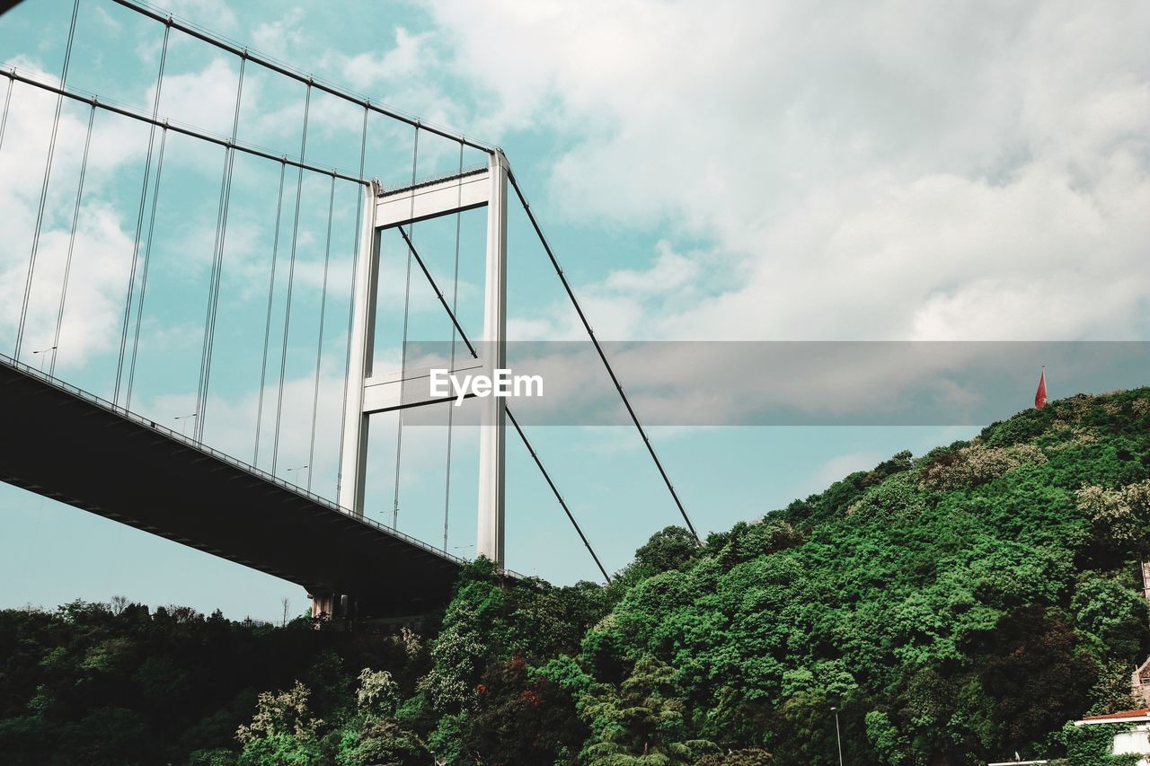 LOW ANGLE VIEW OF SUSPENSION BRIDGE