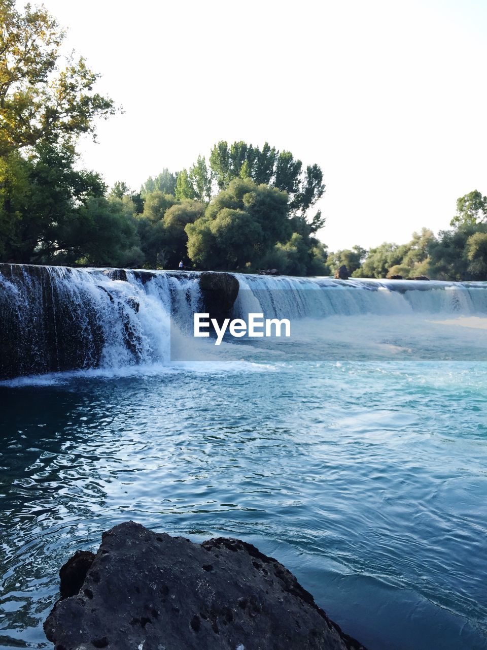 Scenic view of waterfall against clear sky