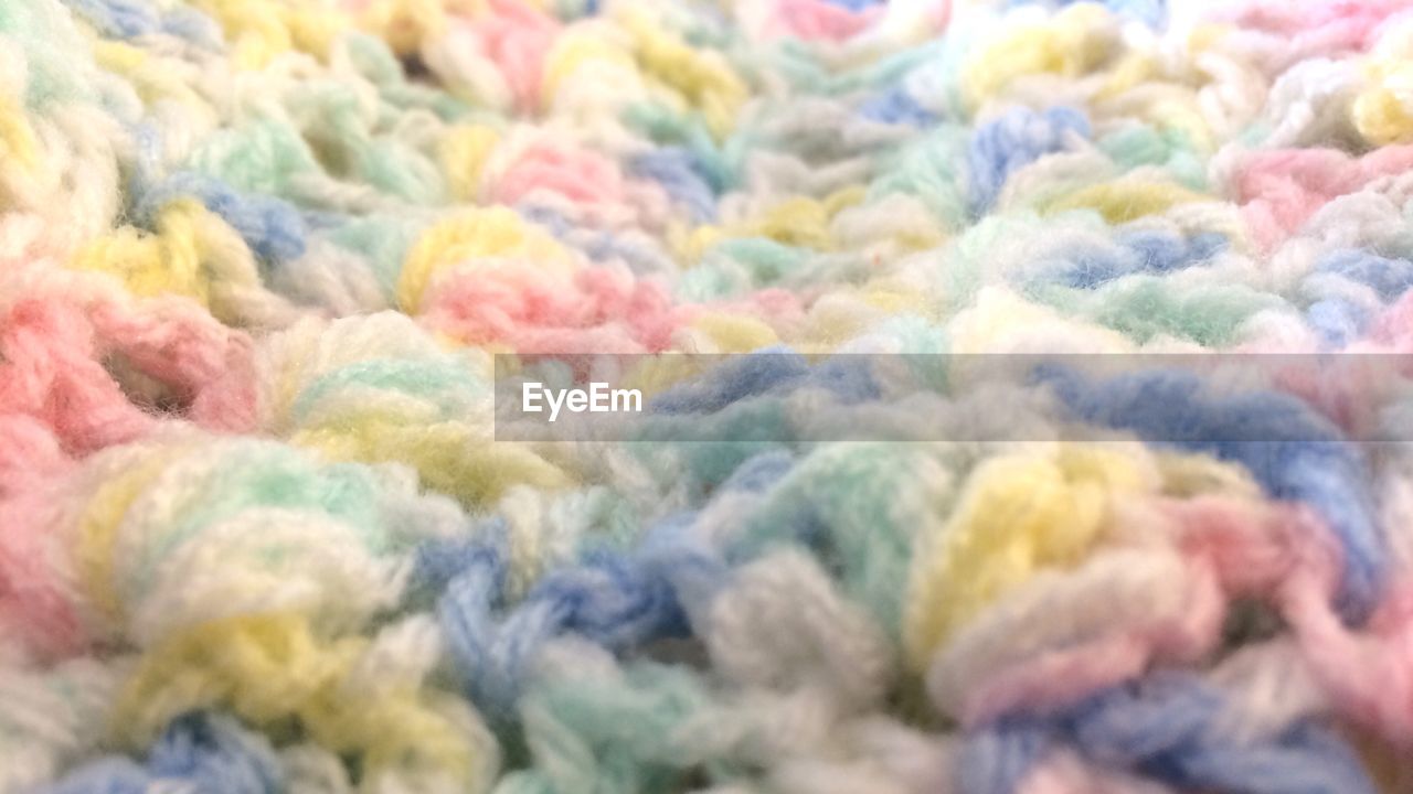 Full frame shot of colorful woolen crochet