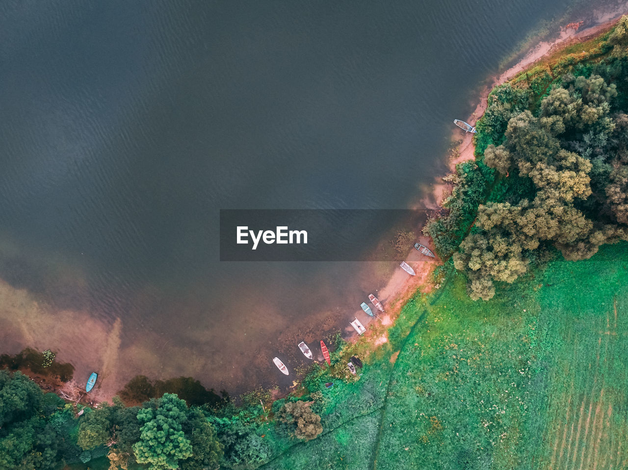 Aerial view of land and lake