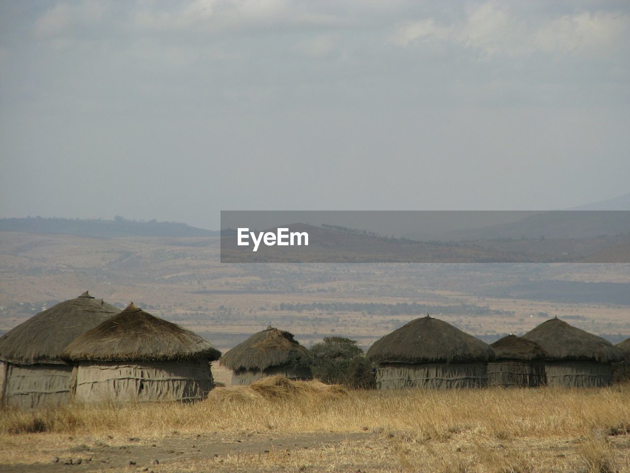 Traditional acholi houses in field