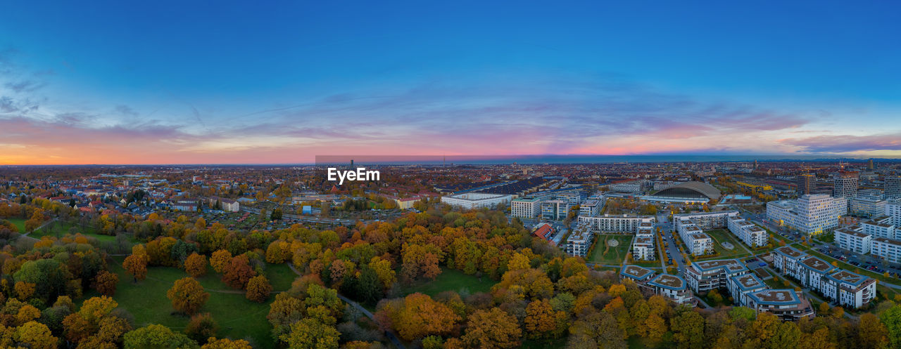 Autumn Mood Munich München Aerial View Fromabove Autumn Fall Trees Park Hirschgarten Landscape Houses Urban City Sunset Rosa Sky Season  Flight Drone  Panorama High Angle View Citystyle Germany Beautiful