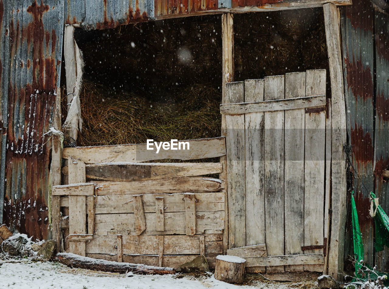 Close-up of abandoned barn