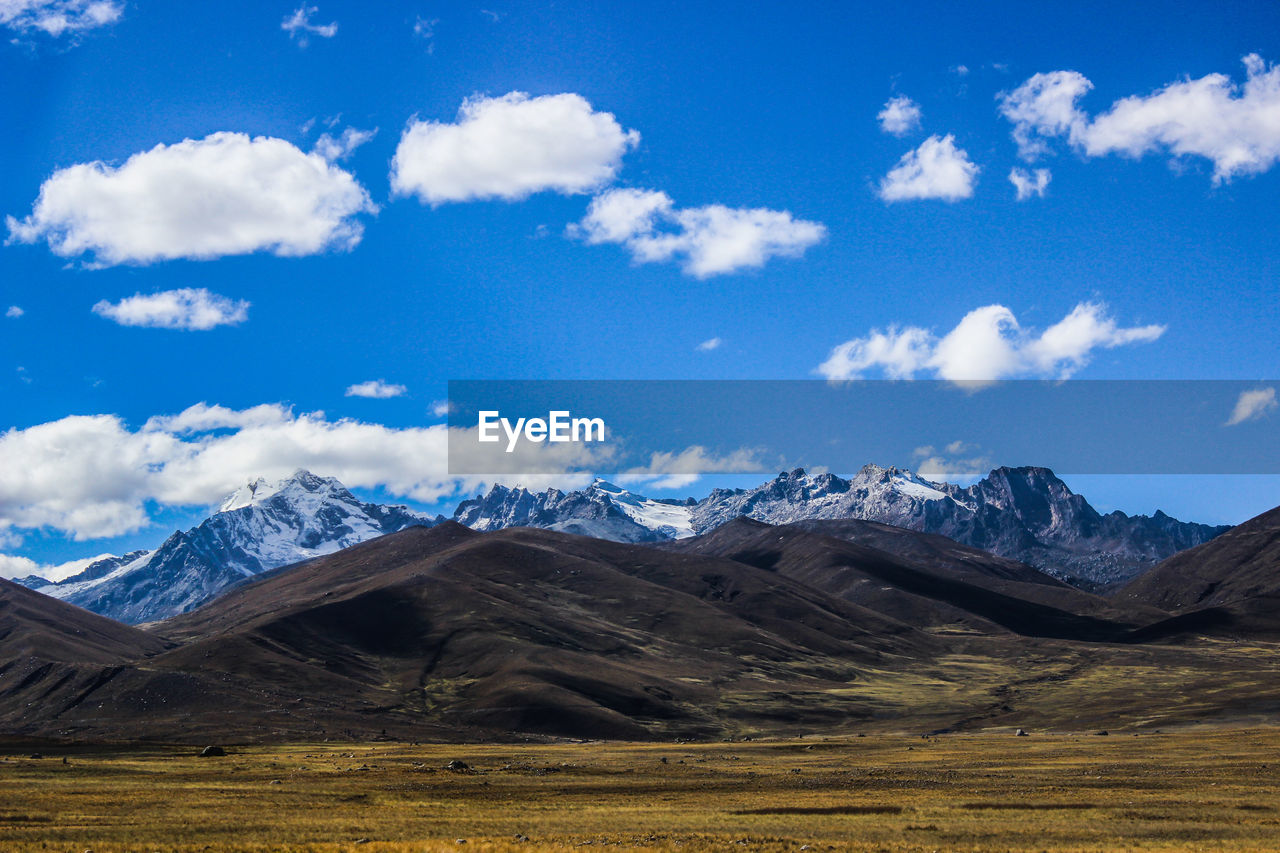 Scenic view of snowcapped mountains against sky