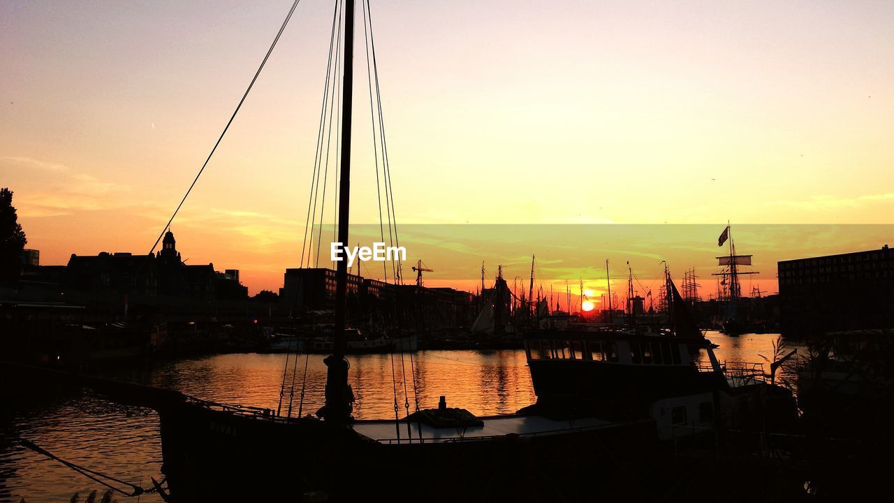 VIEW OF HARBOR AT SUNSET