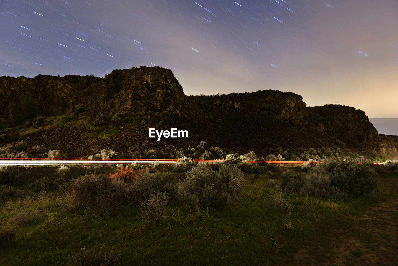 Light trails on mountain road at gifford pinchot national forest