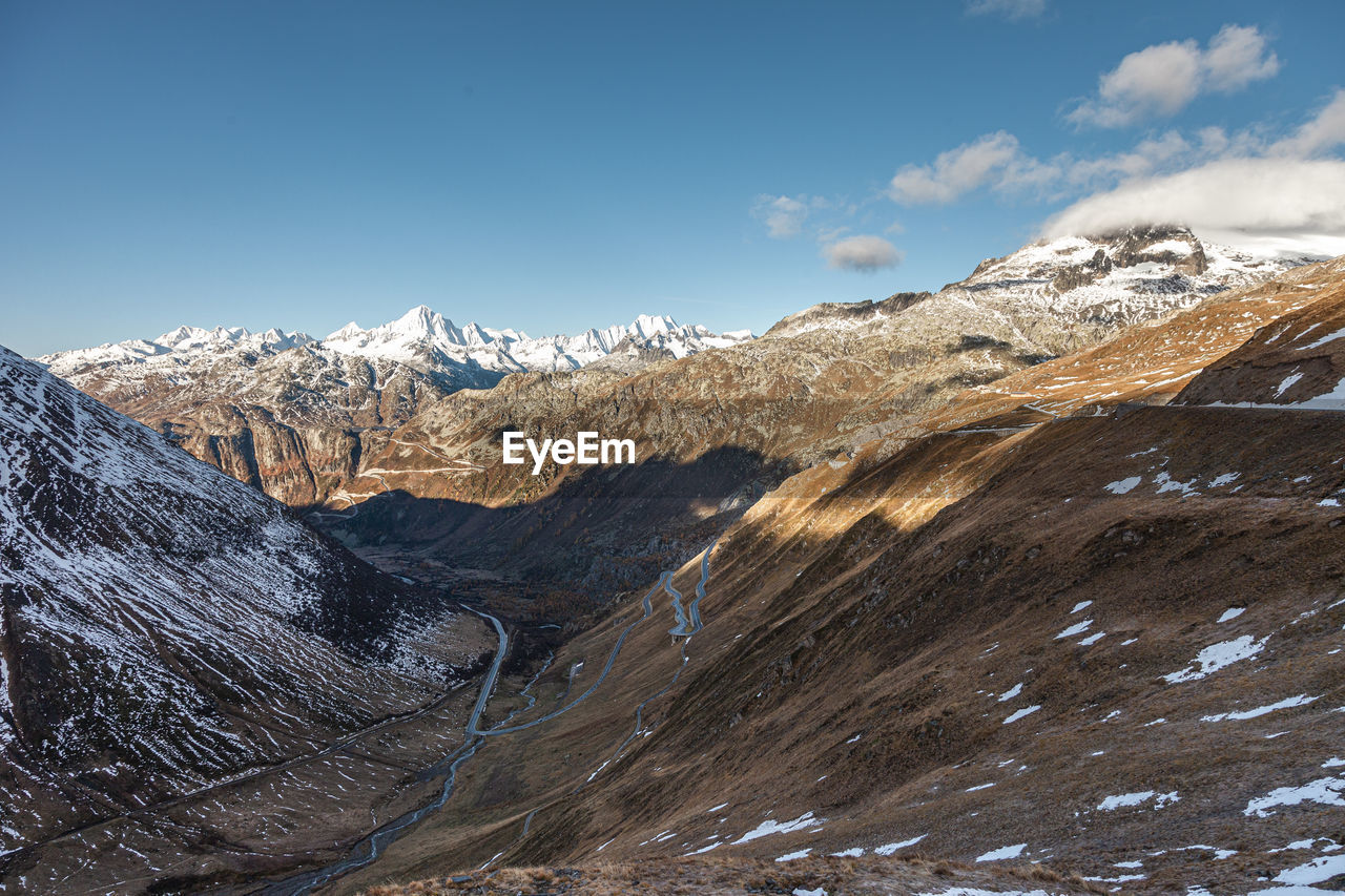 Scenic view of snowcapped mountains against sky