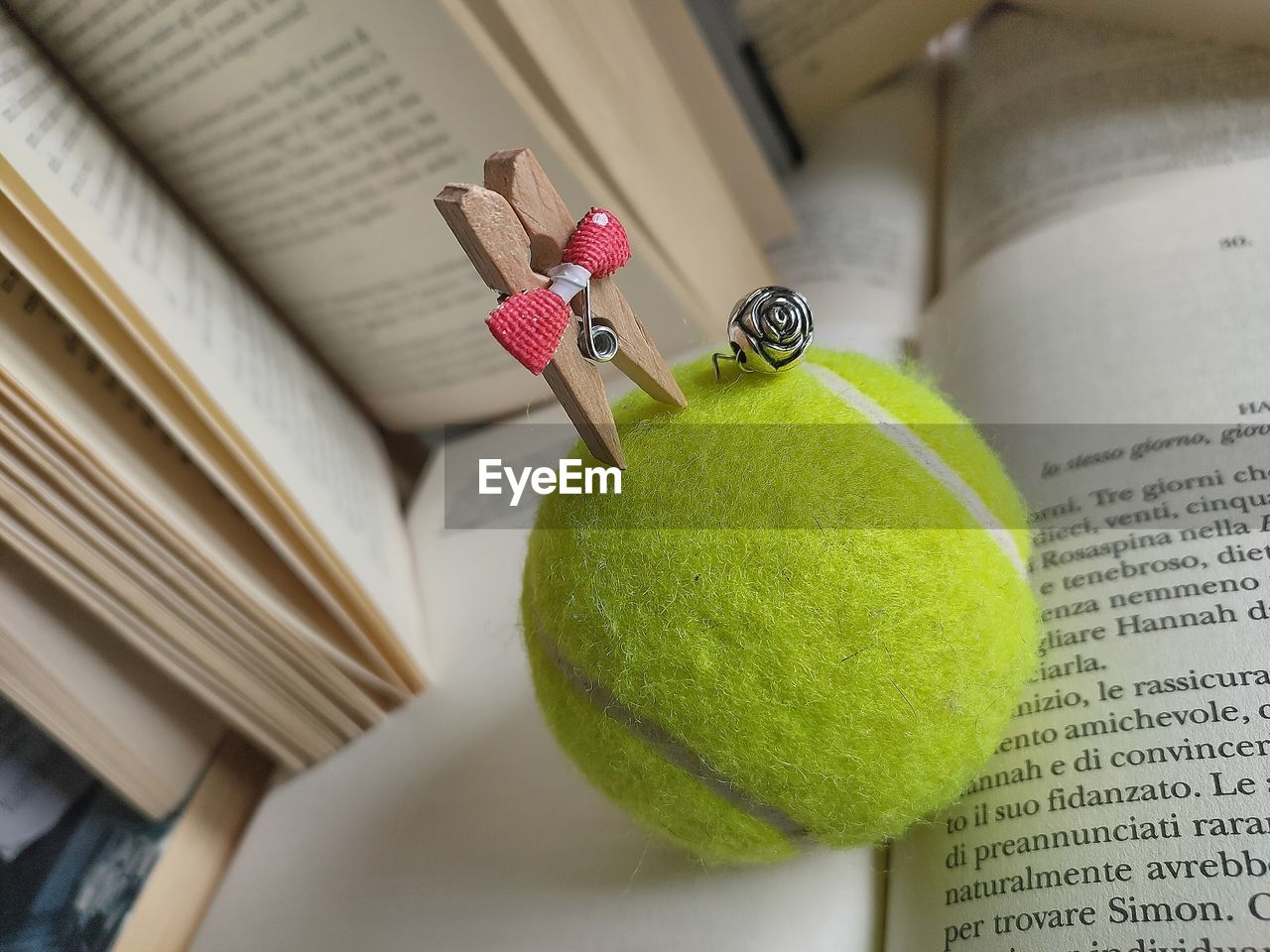 HIGH ANGLE VIEW OF GREEN AND BOOK ON TABLE