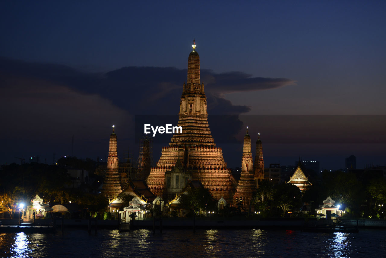 Temple illuminated at night