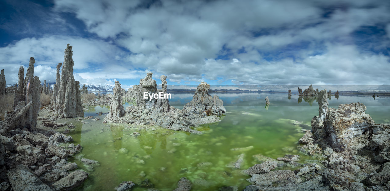 An algae rich green glowing mono lake in northern california