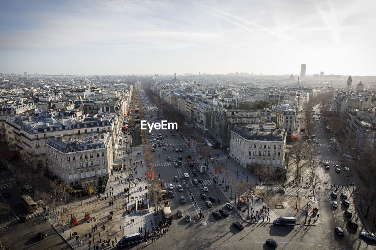 The champs elysées seen from the top of the arc du triomphe