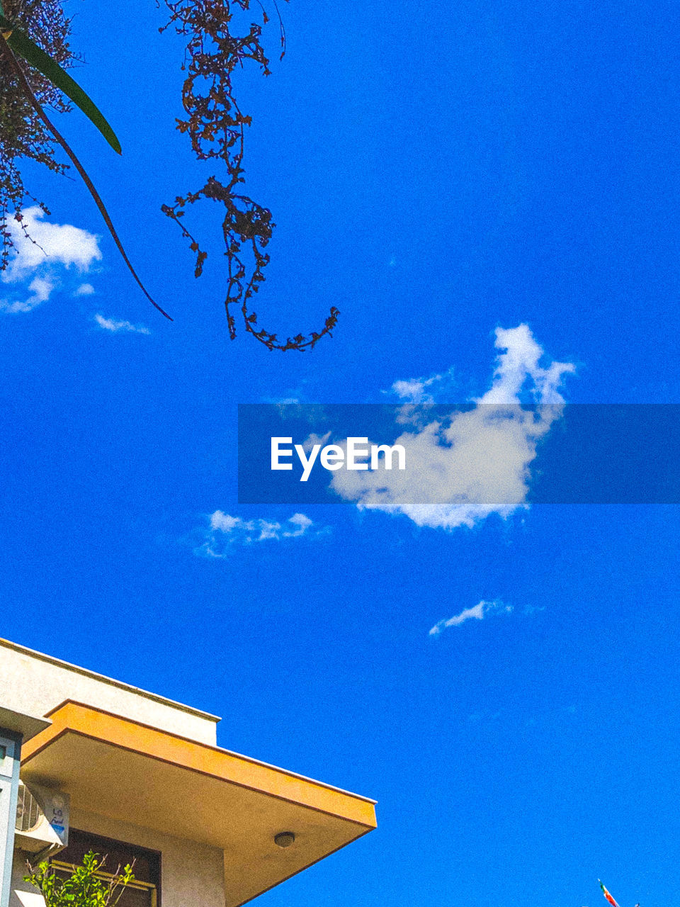 LOW ANGLE VIEW OF HOUSE AGAINST BLUE SKY