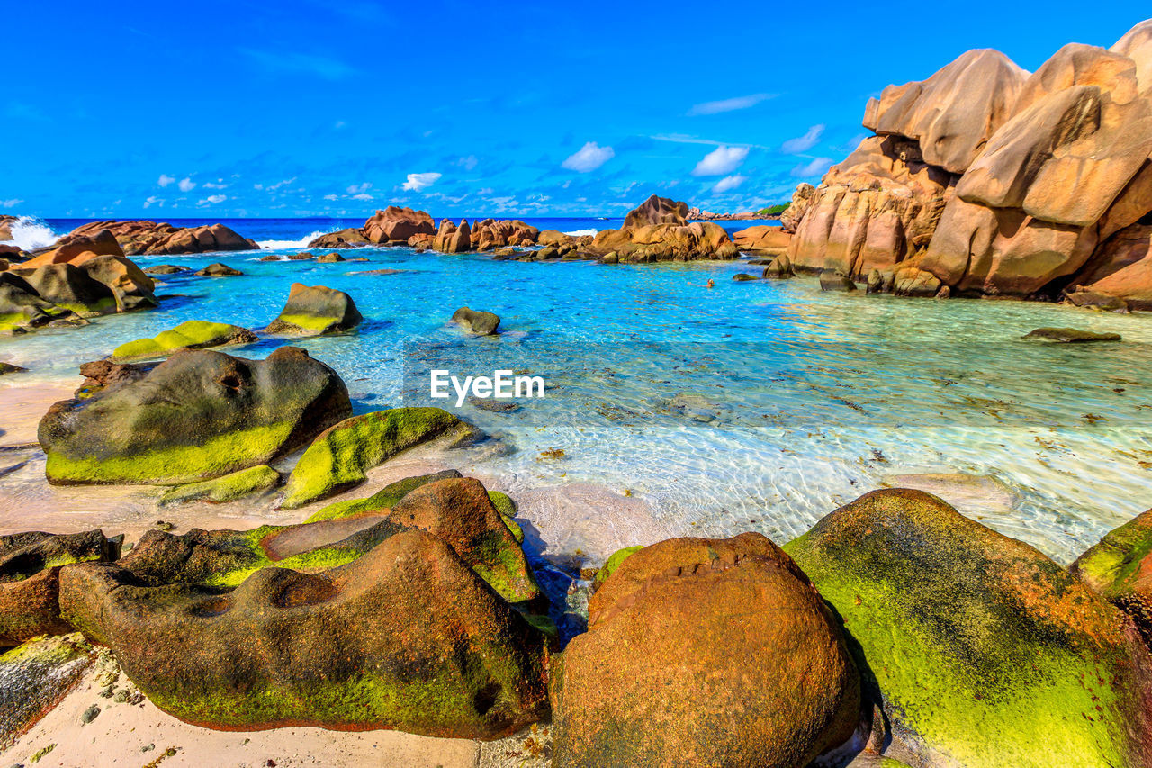 PANORAMIC VIEW OF SEA AND ROCKS AGAINST SKY