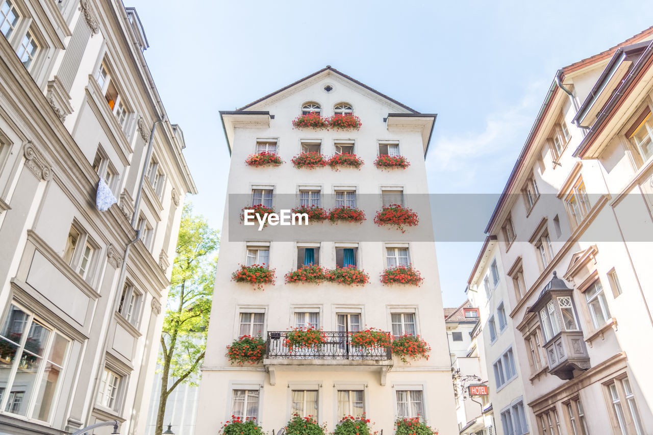 Low angle view of residential buildings against sky