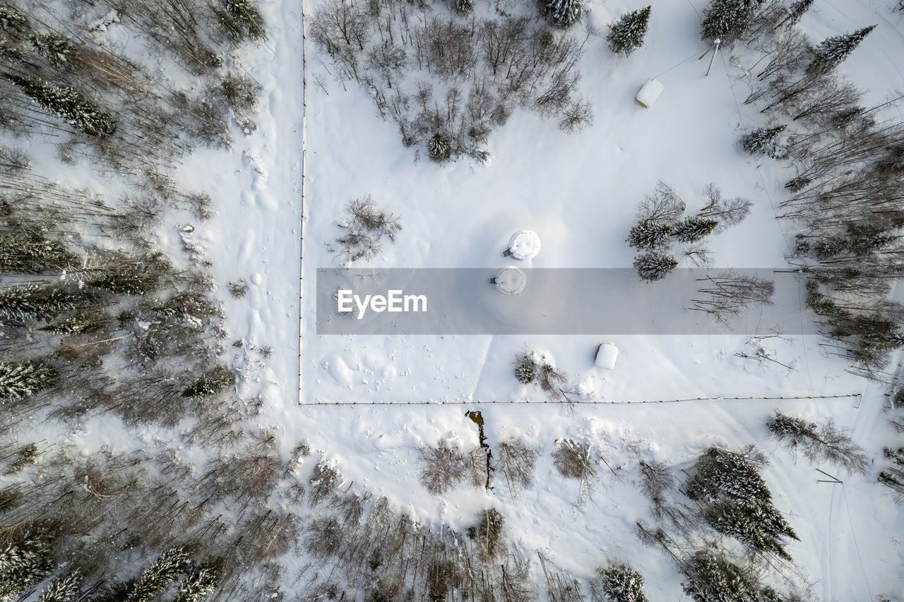 Aerial view of snow covered landscape