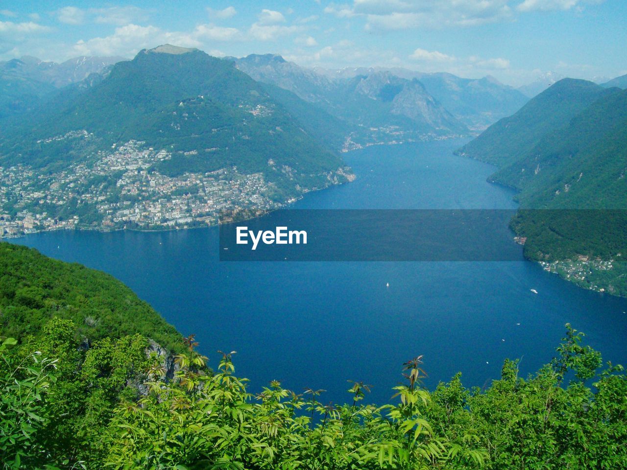 High angle view of sea and mountains