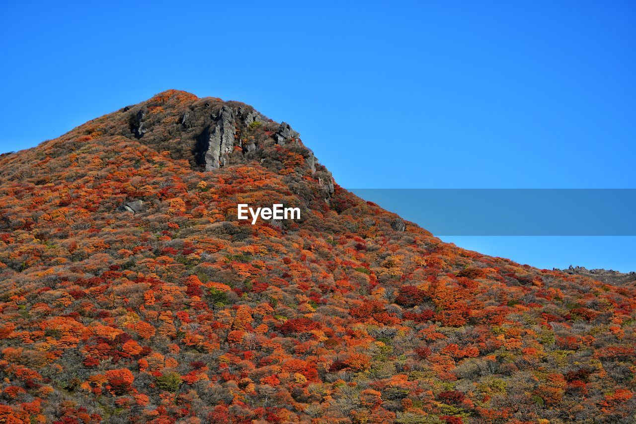 LOW ANGLE VIEW OF MOUNTAIN AGAINST CLEAR BLUE SKY