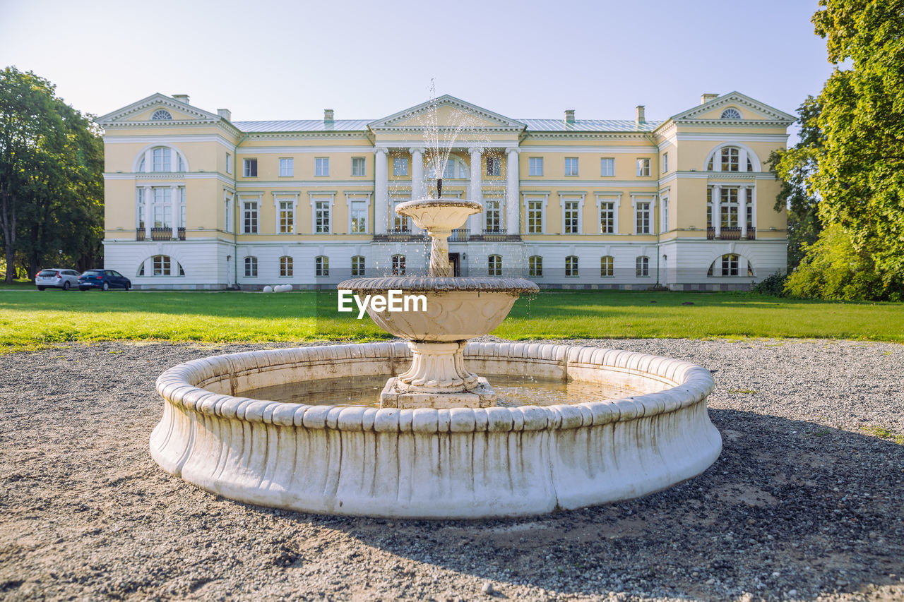 FOUNTAIN IN PARK AGAINST BUILDING