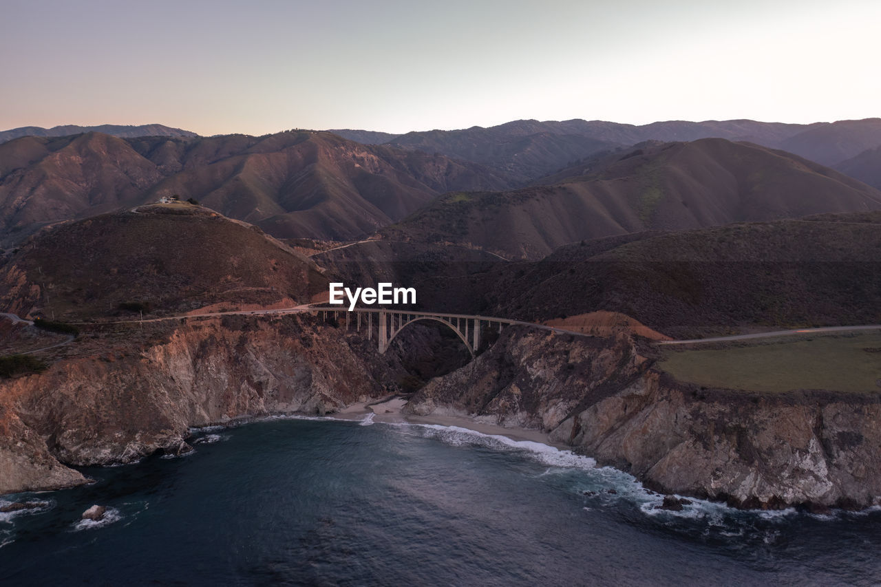 Bixby bridge in big sur california, aerial view.