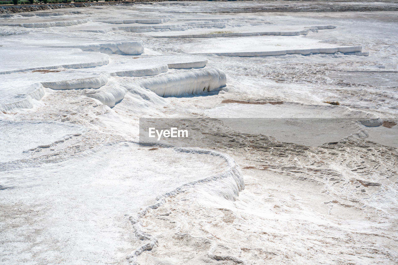 high angle view of snow covered land