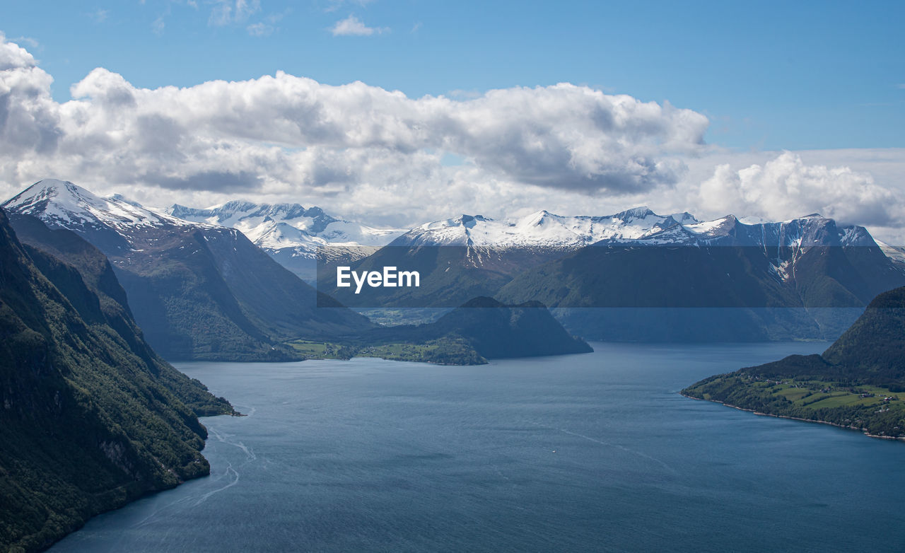 Scenic view of snowcapped mountains against sky