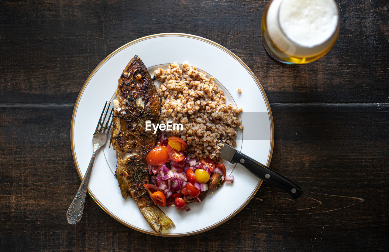 High angle view of breakfast served on table