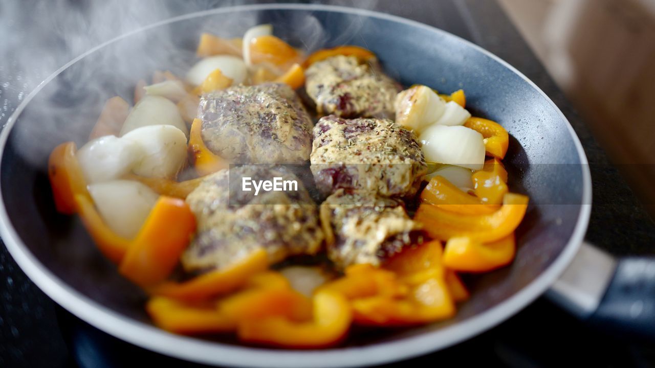 Close-up of food in frying pan