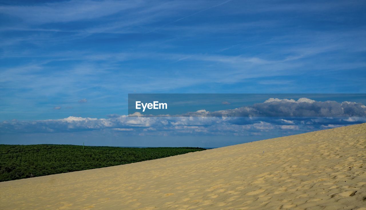 Scenic view of landscape against blue sky