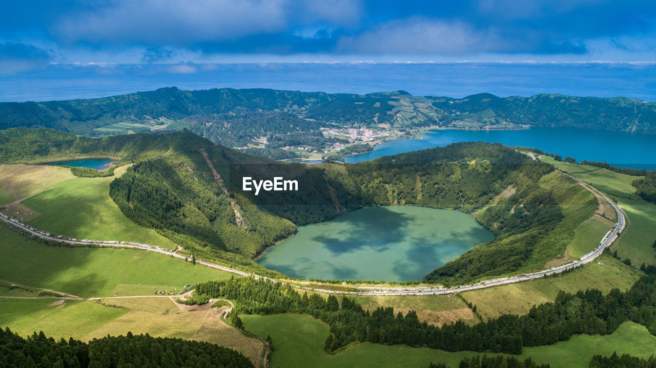 High angle view of landscape against sky azores