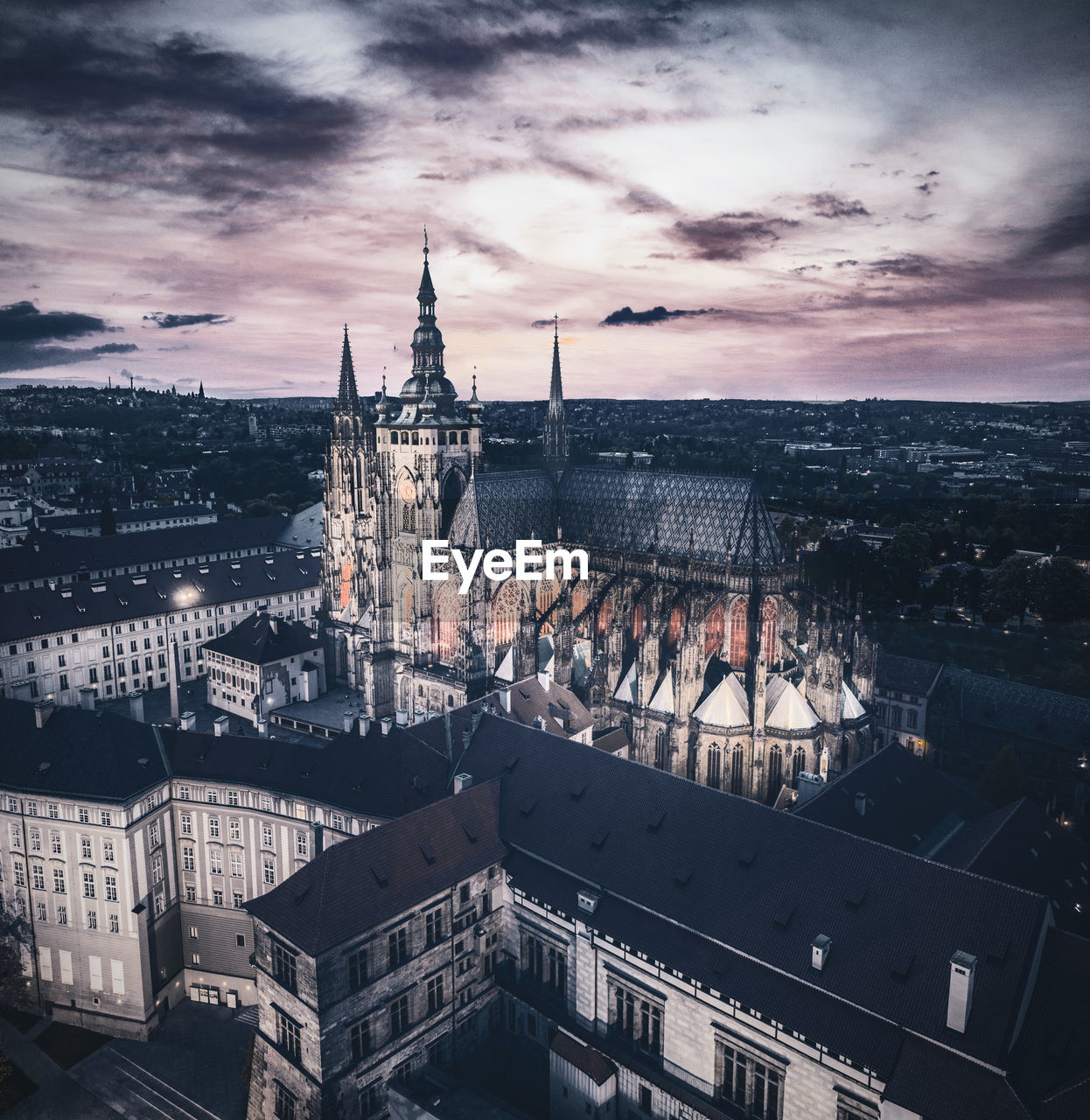 High angle view of the castle of prague against cloudy sky