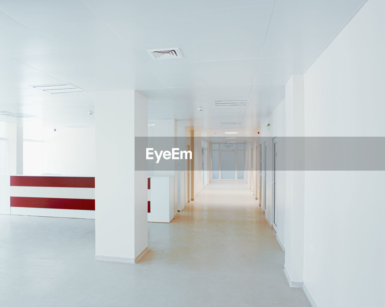 Modern european hospital. healthcare facility. empty hospital corridor.