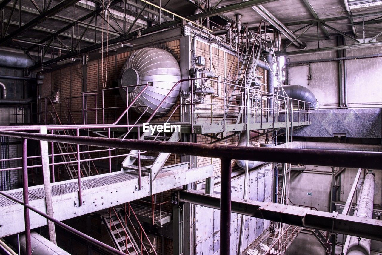 High angle view of metallic pipes