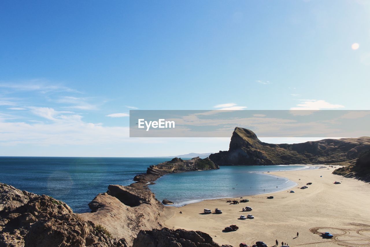 Scenic view of beach against sky on sunny day