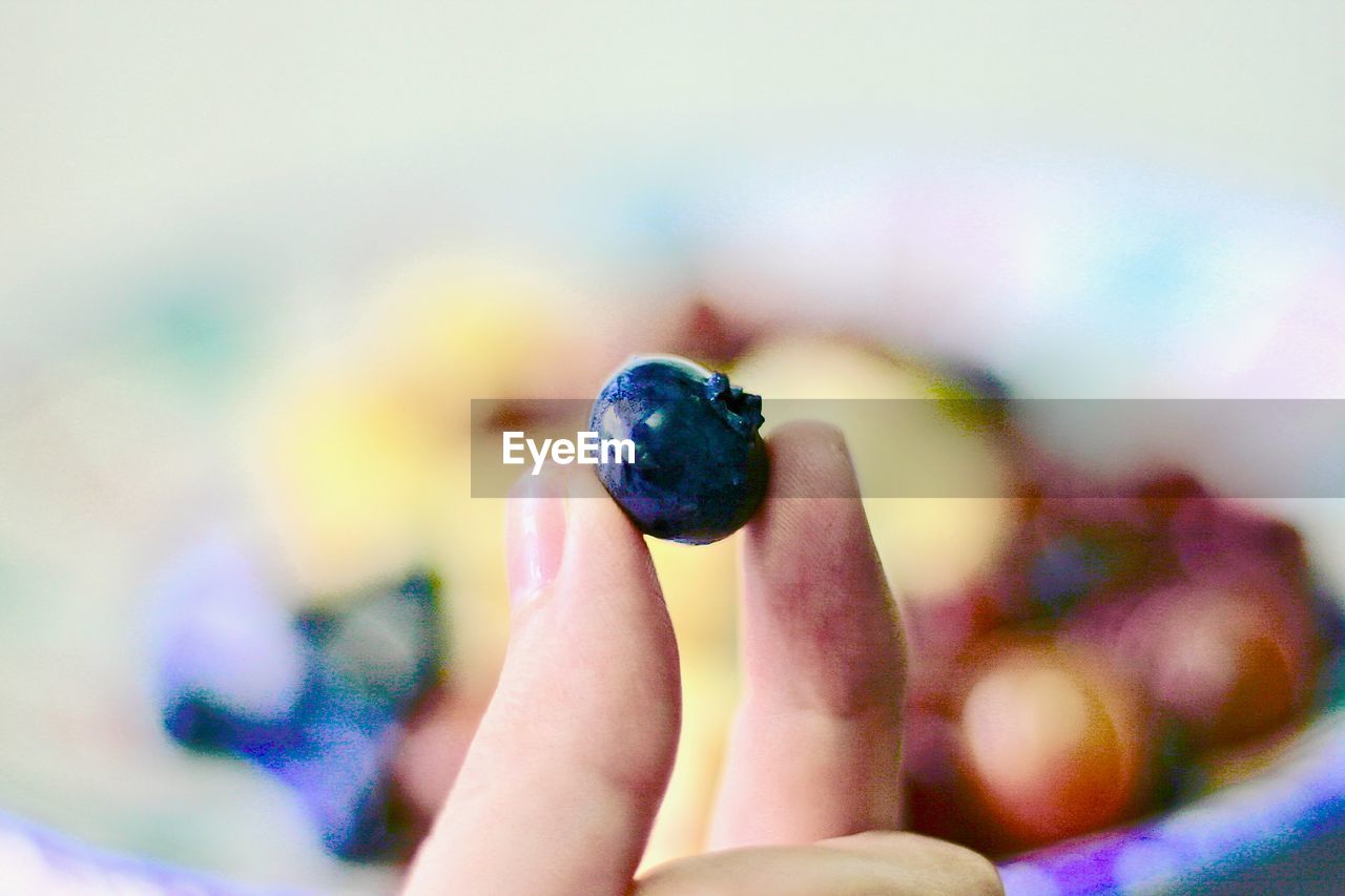 Cropped hand holding berry fruit