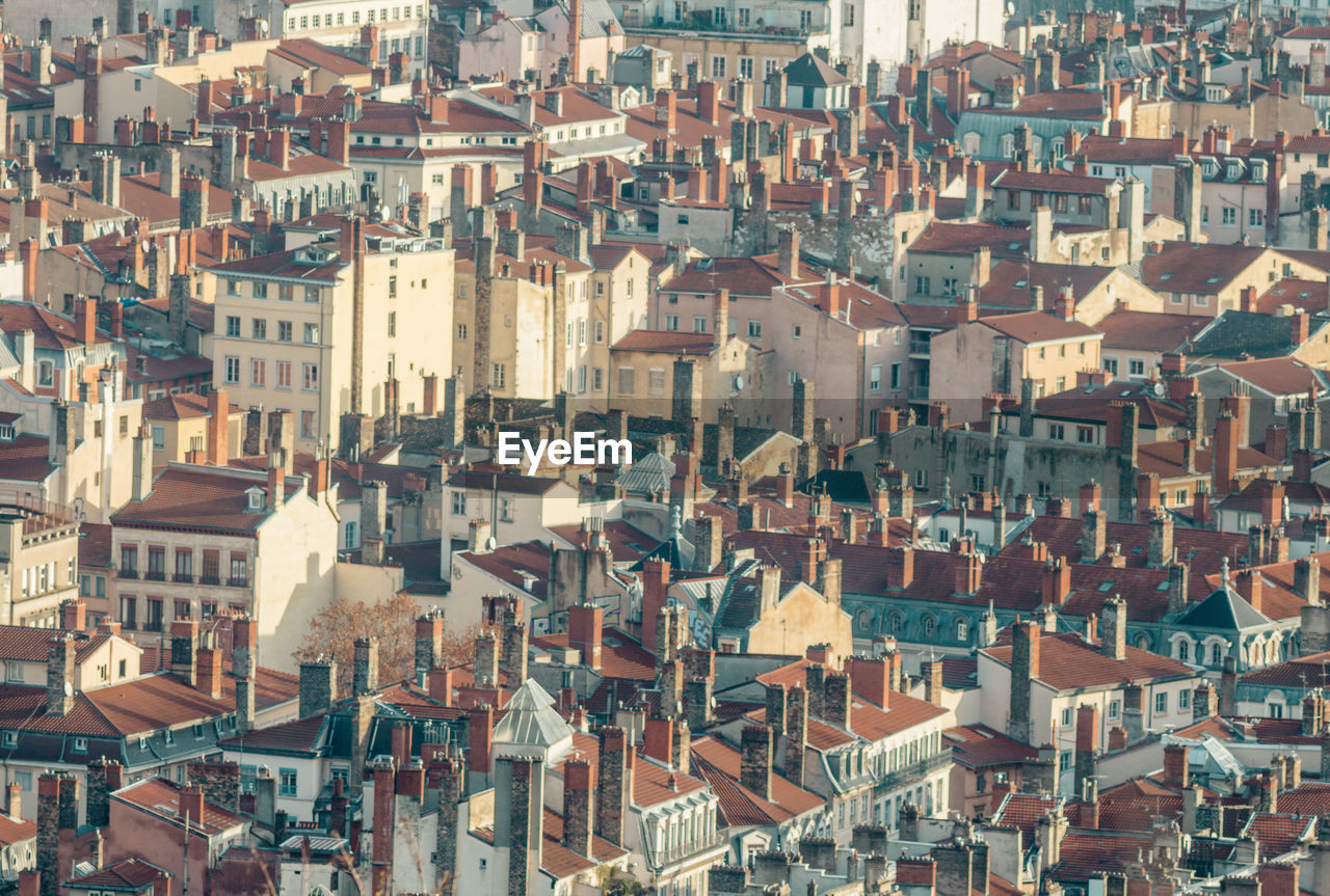 High angle view of buildings in city