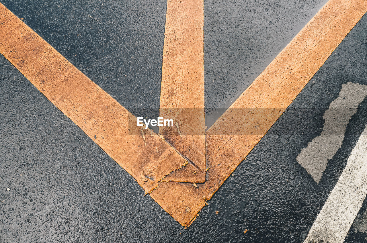 High angle view of markings on road