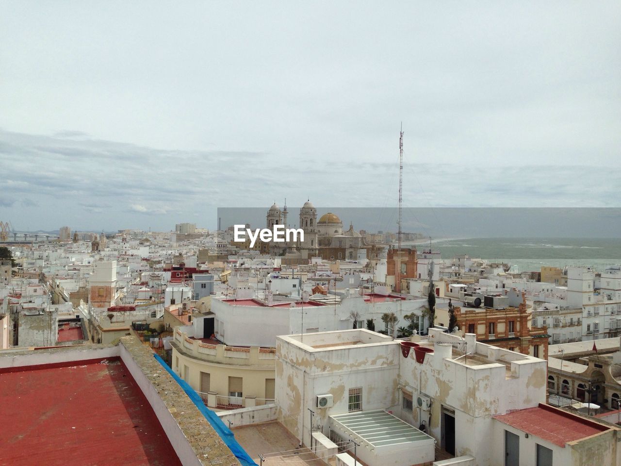 High angle view of buildings against sky