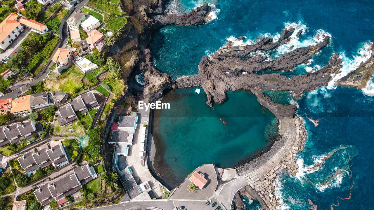 Madeira island nature architecture coast view. drone shot - aerial view.